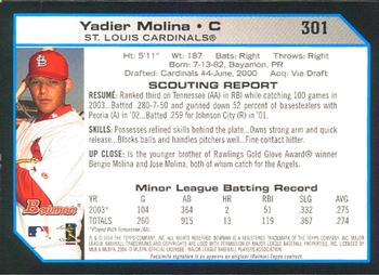 2004 Bowman #301 Yadier Molina Back