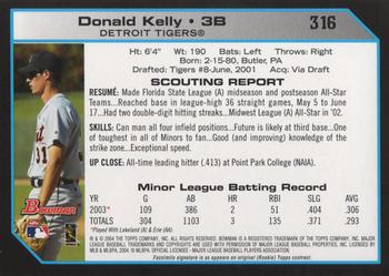 2004 Bowman #316 Donald Kelly Back