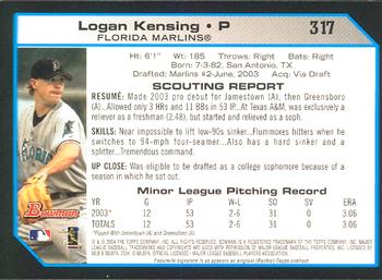 2004 Bowman #317 Logan Kensing Back