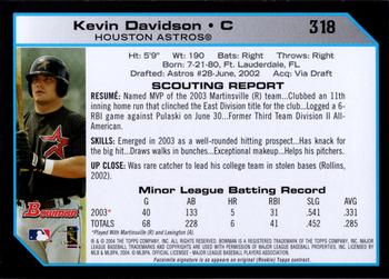 2004 Bowman #318 Kevin Davidson Back