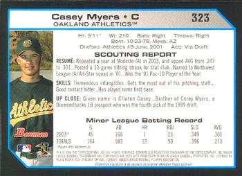 2004 Bowman #323 Casey Myers Back