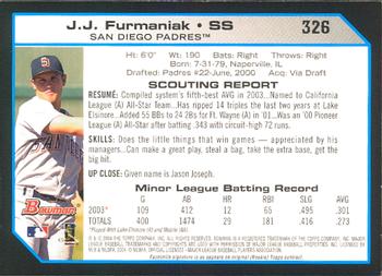 2004 Bowman #326 J.J. Furmaniak Back