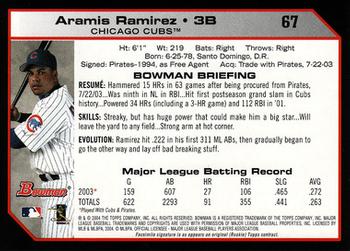 2004 Bowman #67 Aramis Ramirez Back