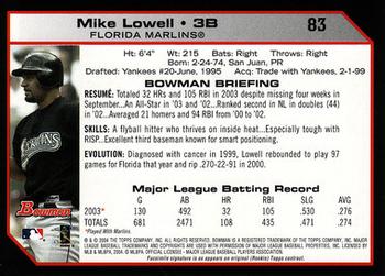 2004 Bowman #83 Mike Lowell Back