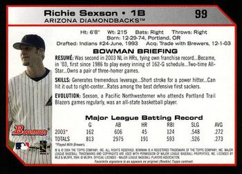2004 Bowman #99 Richie Sexson Back