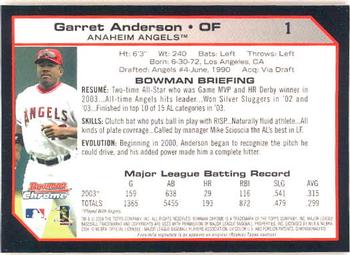 2004 Bowman Chrome #1 Garret Anderson Back