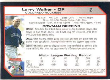 2004 Bowman Chrome #2 Larry Walker Back