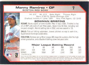 2004 Bowman Chrome #7 Manny Ramirez Back