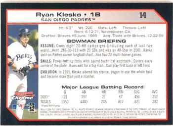 2004 Bowman Chrome #14 Ryan Klesko Back
