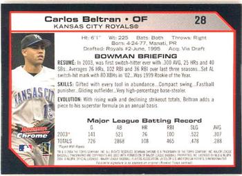 2004 Bowman Chrome #28 Carlos Beltran Back