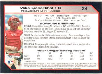 2004 Bowman Chrome #29 Mike Lieberthal Back