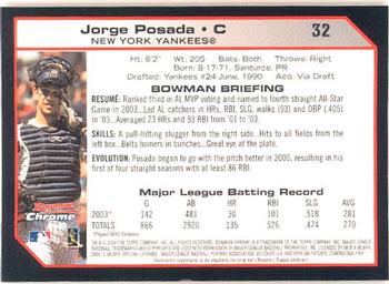 2004 Bowman Chrome #32 Jorge Posada Back