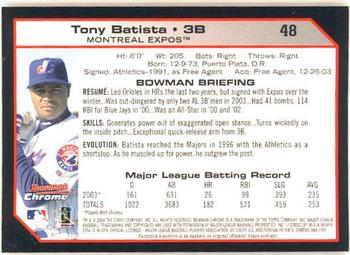 2004 Bowman Chrome #48 Tony Batista Back