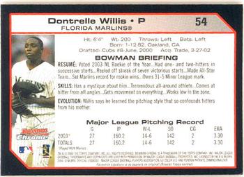 2004 Bowman Chrome #54 Dontrelle Willis Back