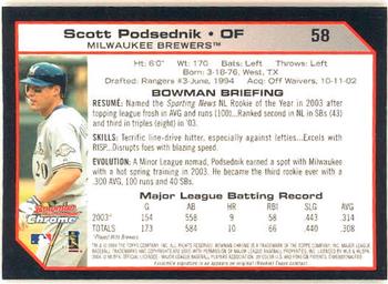 2004 Bowman Chrome #58 Scott Podsednik Back
