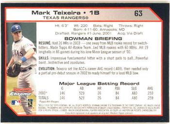 2004 Bowman Chrome #63 Mark Teixeira Back
