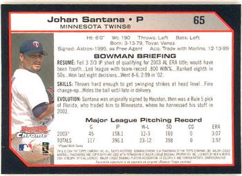 2004 Bowman Chrome #65 Johan Santana Back