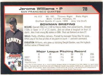 2004 Bowman Chrome #78 Jerome Williams Back