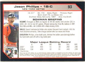 2004 Bowman Chrome #93 Jason Phillips Back
