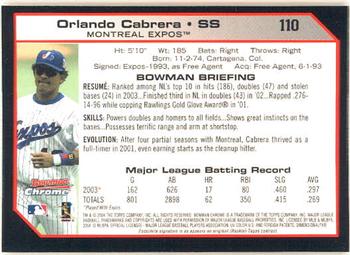 2004 Bowman Chrome #110 Orlando Cabrera Back
