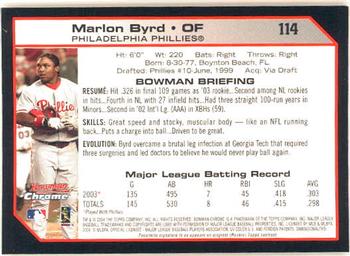 2004 Bowman Chrome #114 Marlon Byrd Back