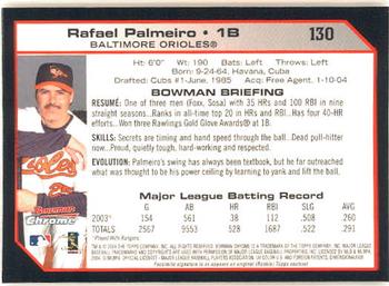 2004 Bowman Chrome #130 Rafael Palmeiro Back
