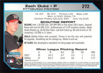 2004 Bowman Chrome #272 Zach Duke Back