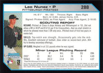 2004 Bowman Chrome #288 Leo Nunez Back