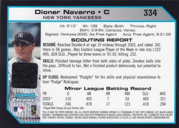2004 Bowman Chrome #334 Dioner Navarro Back