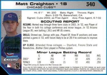 2004 Bowman Chrome #340 Matt Creighton Back