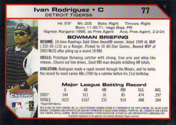 2004 Bowman Chrome #77 Ivan Rodriguez Back