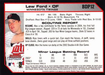 2004 Bowman Draft Picks & Prospects - Chrome #BDP12 Lew Ford Back