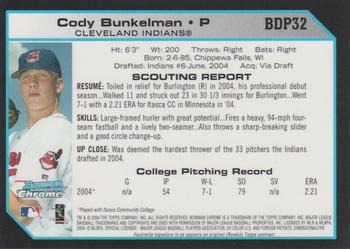 2004 Bowman Draft Picks & Prospects - Chrome #BDP32 Cody Bunkelman Back