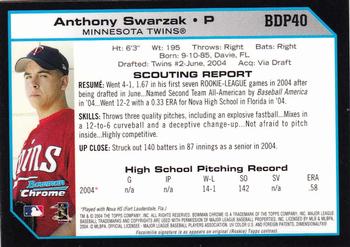 2004 Bowman Draft Picks & Prospects - Chrome #BDP40 Anthony Swarzak Back