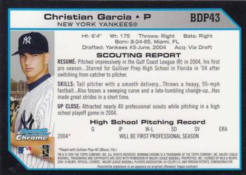 2004 Bowman Draft Picks & Prospects - Chrome #BDP43 Christian Garcia Back