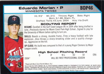 2004 Bowman Draft Picks & Prospects - Chrome #BDP46 Eduardo Morlan Back