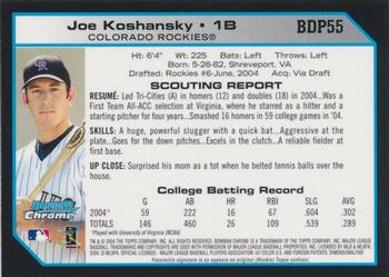 2004 Bowman Draft Picks & Prospects - Chrome #BDP55 Joe Koshansky Back