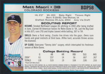 2004 Bowman Draft Picks & Prospects - Chrome #BDP58 Matt Macri Back