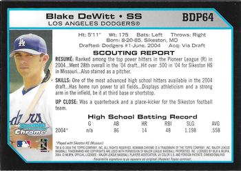 2004 Bowman Draft Picks & Prospects - Chrome #BDP64 Blake DeWitt Back