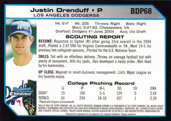 2004 Bowman Draft Picks & Prospects - Chrome #BDP68 Justin Orenduff Back