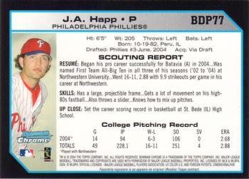 2004 Bowman Draft Picks & Prospects - Chrome #BDP77 J.A. Happ Back