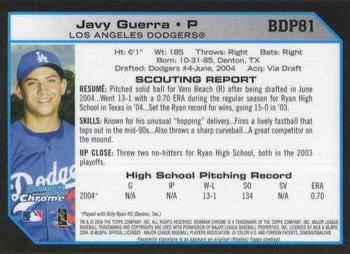 2004 Bowman Draft Picks & Prospects - Chrome #BDP81 Javy Guerra Back