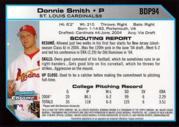 2004 Bowman Draft Picks & Prospects - Chrome #BDP94 Donnie Smith Back