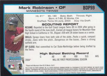 2004 Bowman Draft Picks & Prospects - Chrome #BDP99 Mark Robinson Back