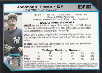 2004 Bowman Draft Picks & Prospects - Chrome #BDP103 Jonathan Tierce Back