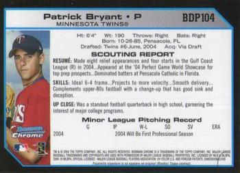 2004 Bowman Draft Picks & Prospects - Chrome #BDP104 Patrick Bryant Back