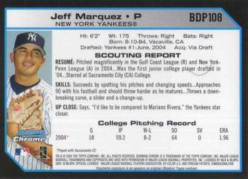 2004 Bowman Draft Picks & Prospects - Chrome #BDP108 Jeff Marquez Back
