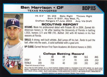 2004 Bowman Draft Picks & Prospects - Chrome #BDP113 Ben Harrison Back