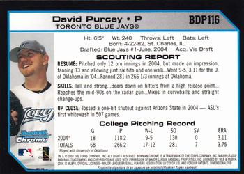2004 Bowman Draft Picks & Prospects - Chrome #BDP116 David Purcey Back