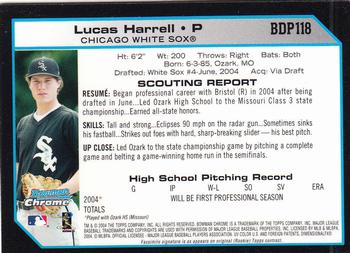 2004 Bowman Draft Picks & Prospects - Chrome #BDP118 Lucas Harrell Back